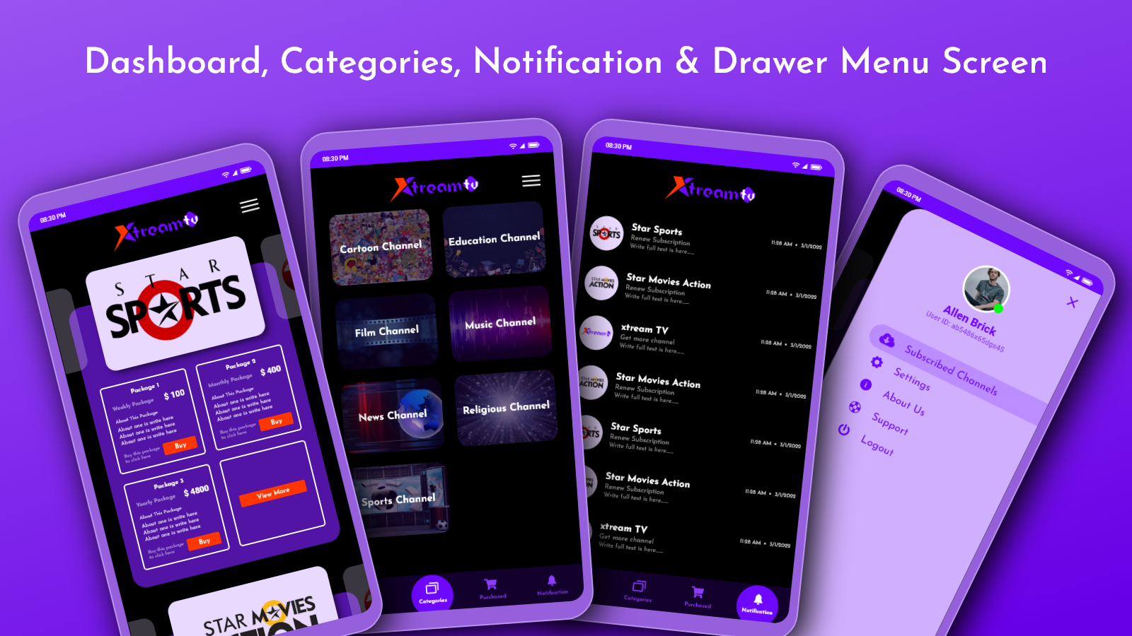 Xtream IPTV Flutter App UI Kit by AppDevsX CodeCanyon